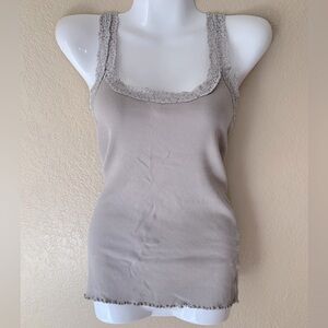 Lena Y2K Lace Trim Elena Gilbert Ribbed Scalloped Hem Layering Tank Top Size S
